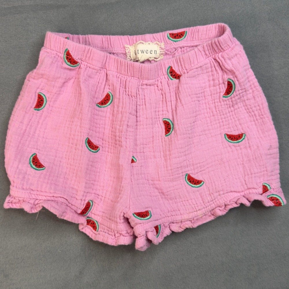 btween Girls Pink Watermelon Cotton Gauze Ruffle Top and Shorts Set Size 5 - Picture 3 of 8